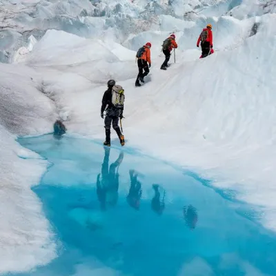 a group of people riding skis down a snow covered slope