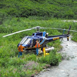a helicopter parked on the grass
